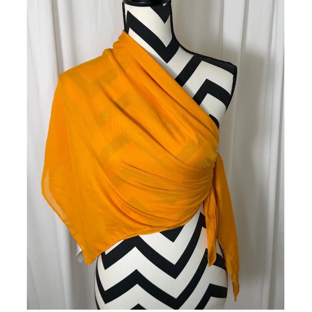 H&M Mustard Yellow Square Scarf Lightweight Solid Semi-Sheer Fall Chic 115-28